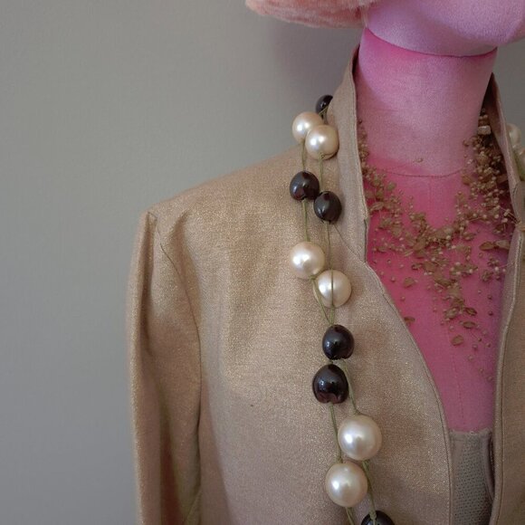 NWT Saiph gold tone metallic sheen shimmer tan camel brown open front blazer, L - Picture 6 of 10